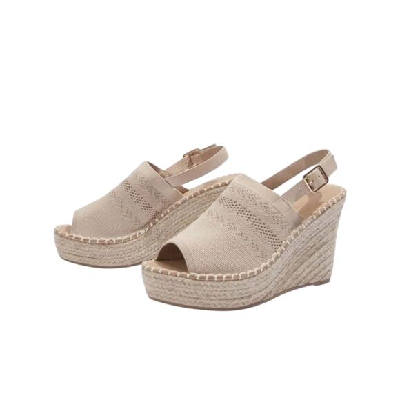 Women's Knit Espadrille Slingback Wedge Sandals 39/US 8 Color Tan - Picture 1 of 9